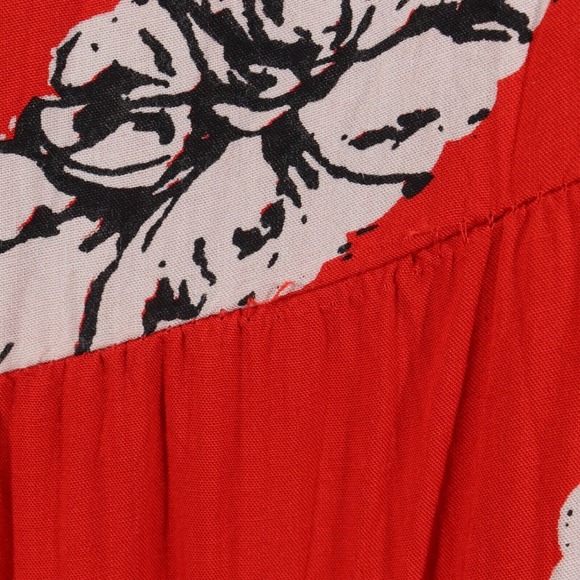 Free People Midi Dress Size M Rita Tiered Flowy Red Floral Print Scoop Open Back - Picture 8 of 8